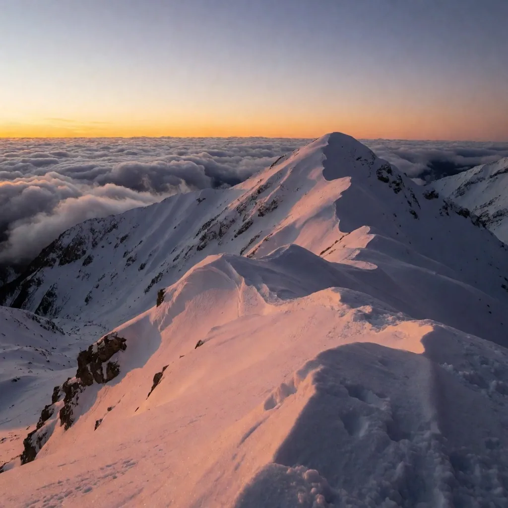 Amanecer desde una cumbre nevada en los Andes