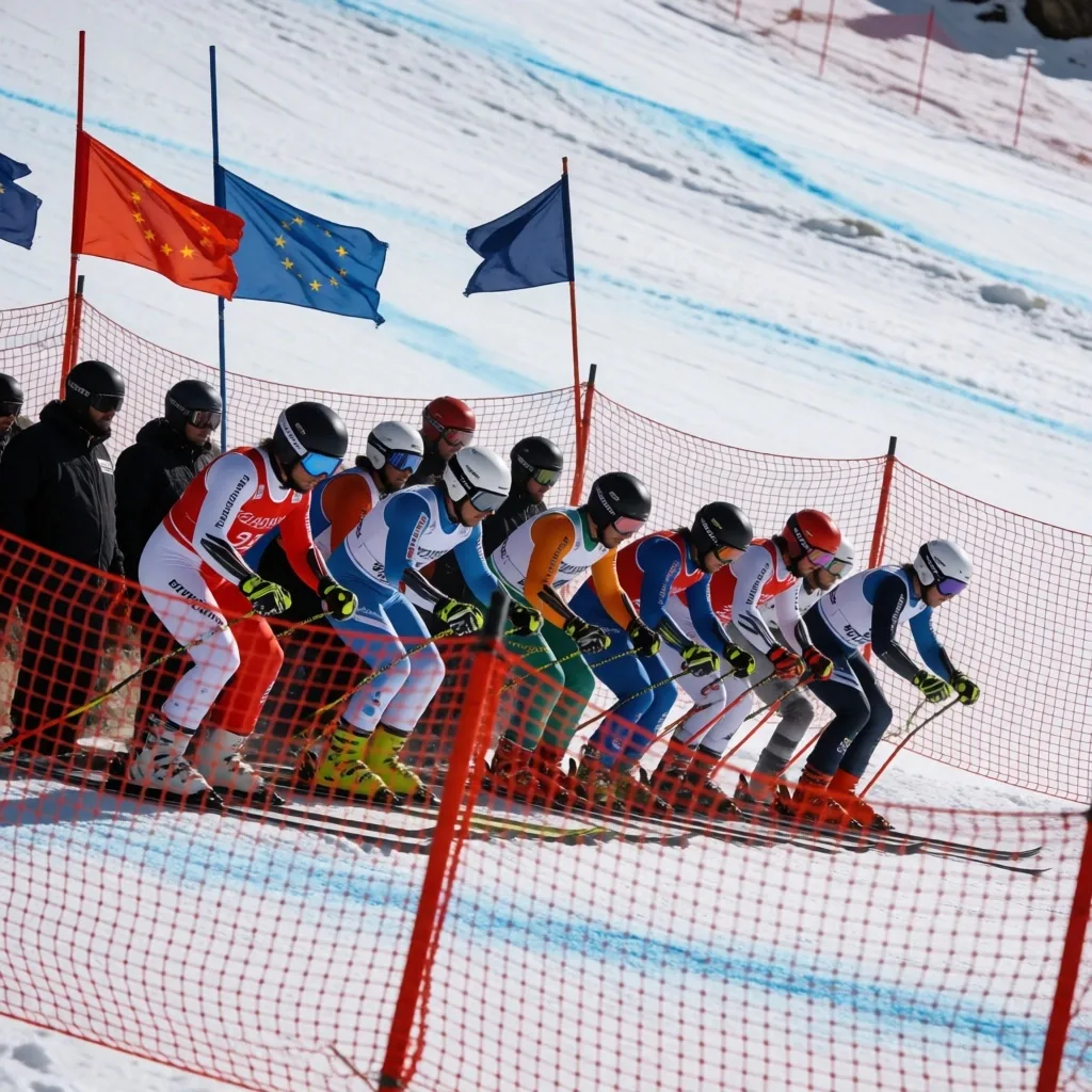 Competencia de snowboard freestyle en un snowpark en los Andes