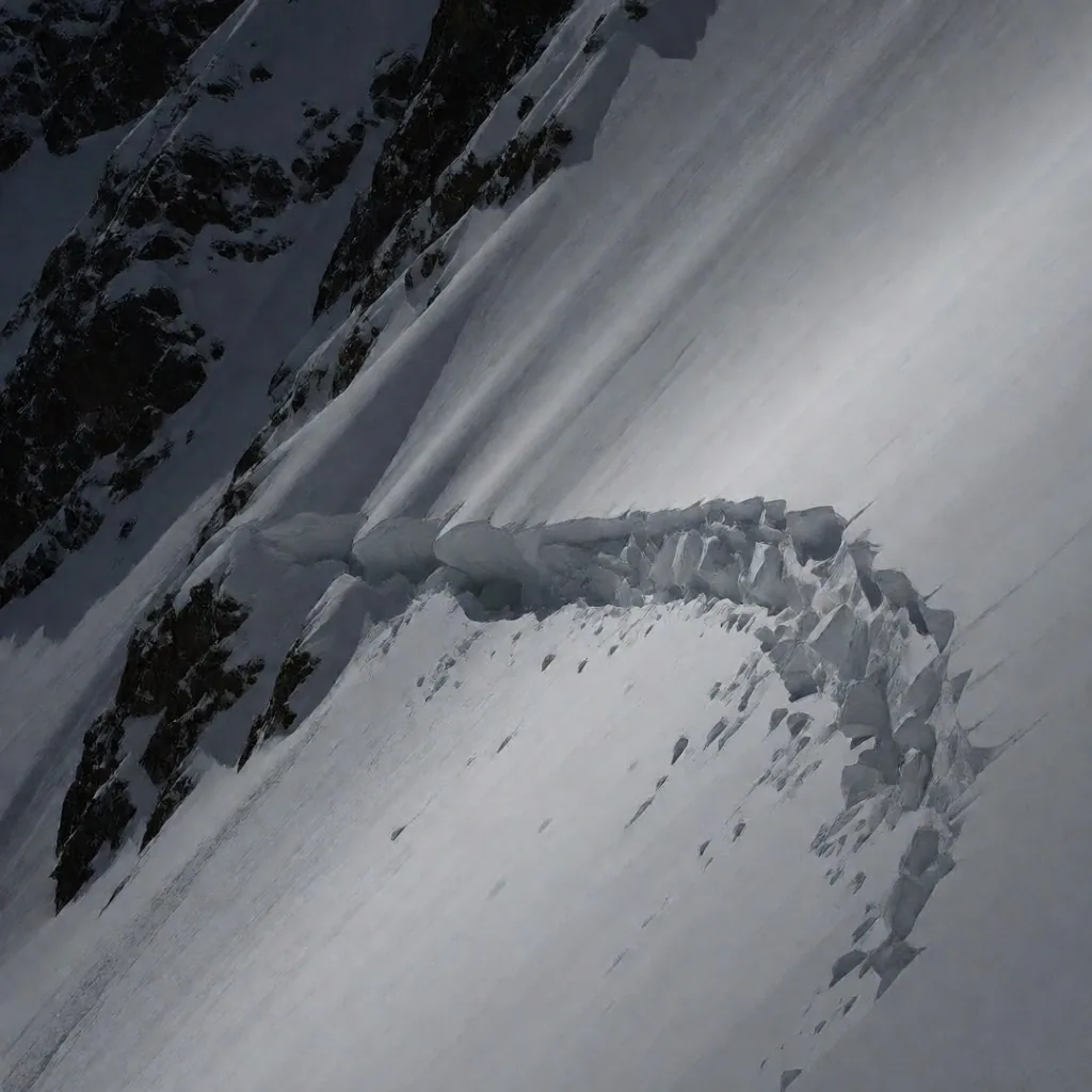 Linea de fractura de avalancha en ladera nevada