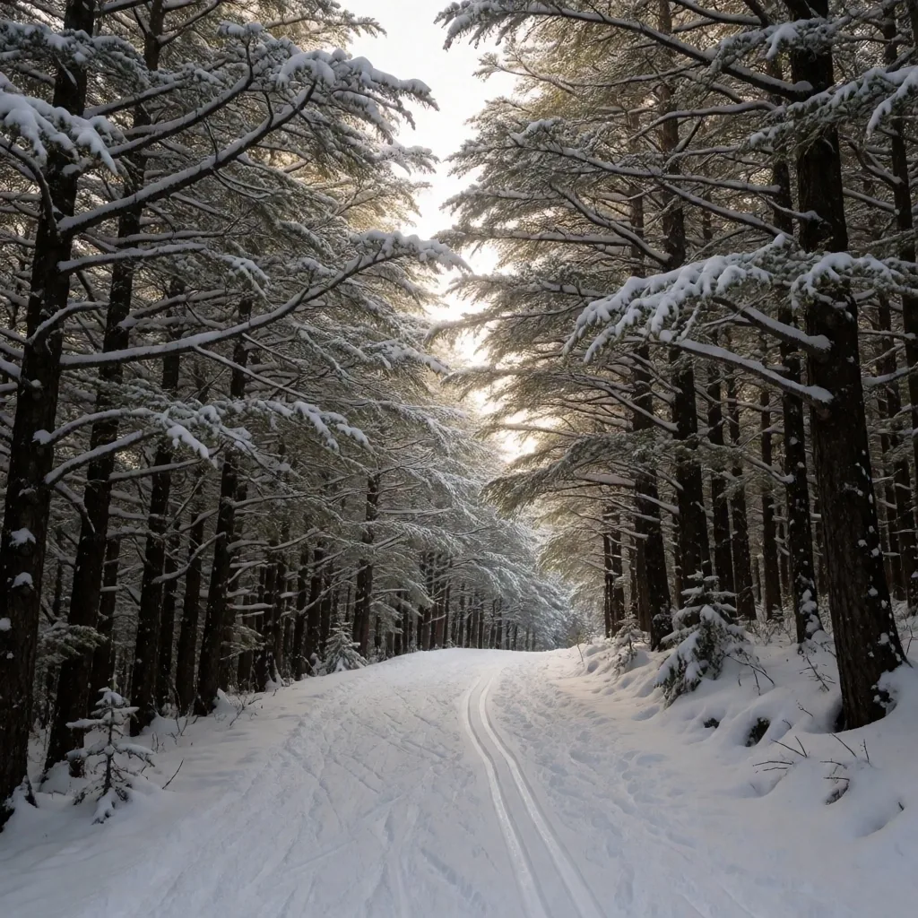 Bosque de lengas en Chapelco con sendero de esquí