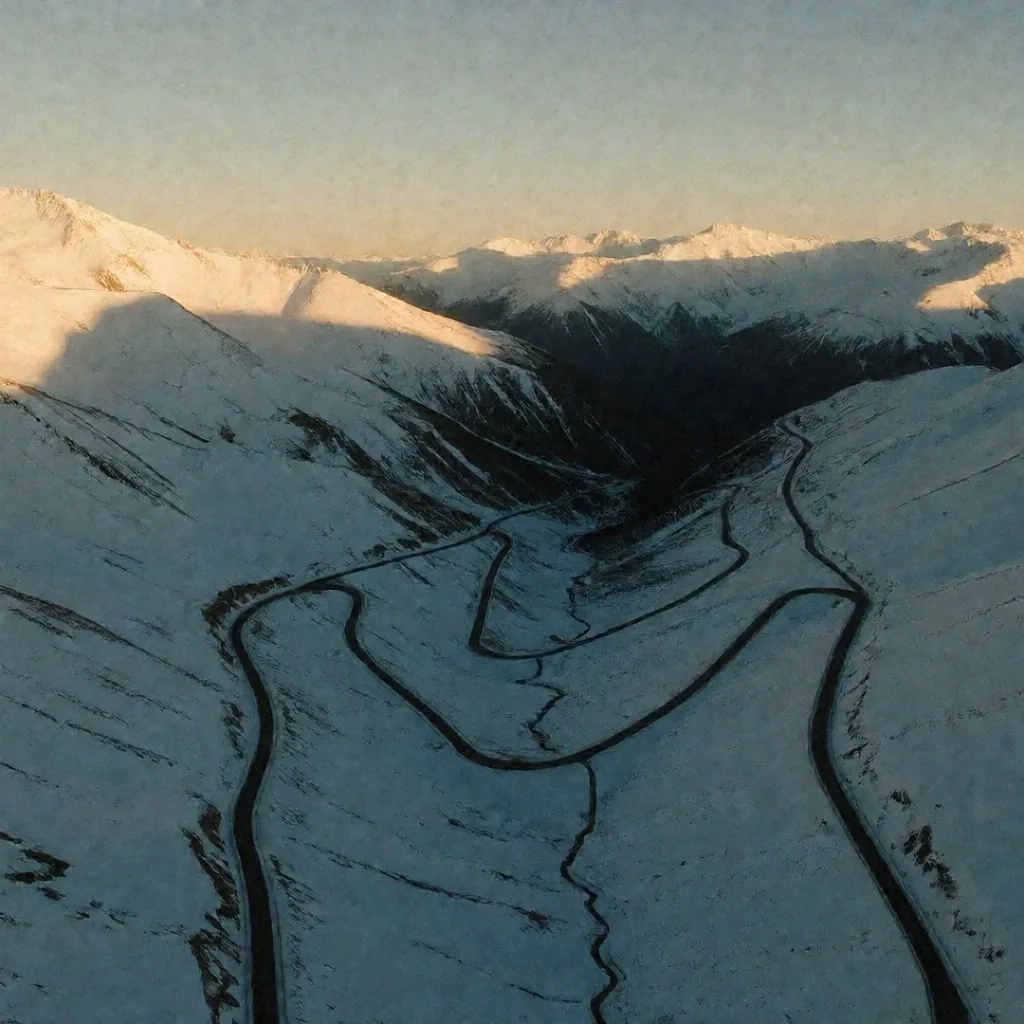 Vista aérea de ruta de montaña en los Andes al amanecer