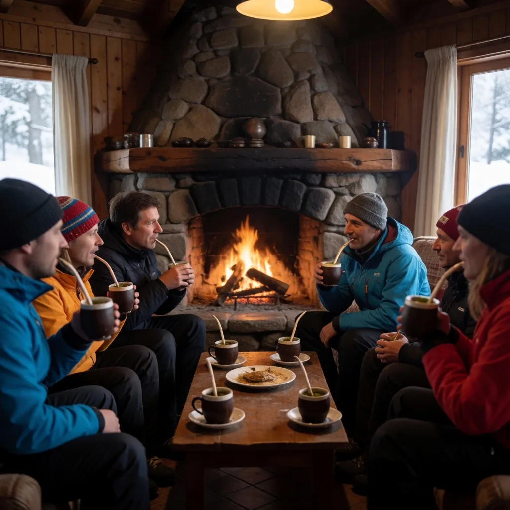 Comunidad de montaña en la base de la cordillera durante el invierno